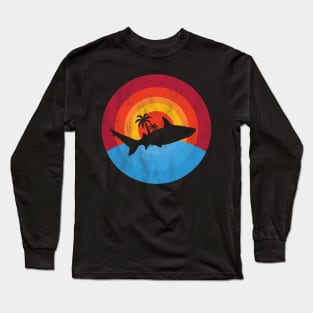 Vintage Style Shark Silhouette Retro Style Sunset Shark Long Sleeve T-Shirt